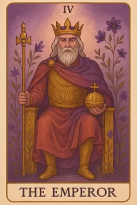 Carta de El Emperador del Tarot sentado en un trono.