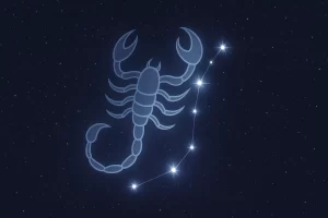 Constelación de Escorpio sobre un cielo estrellado, símbolo de transformación, profundidad y renacimiento interior.